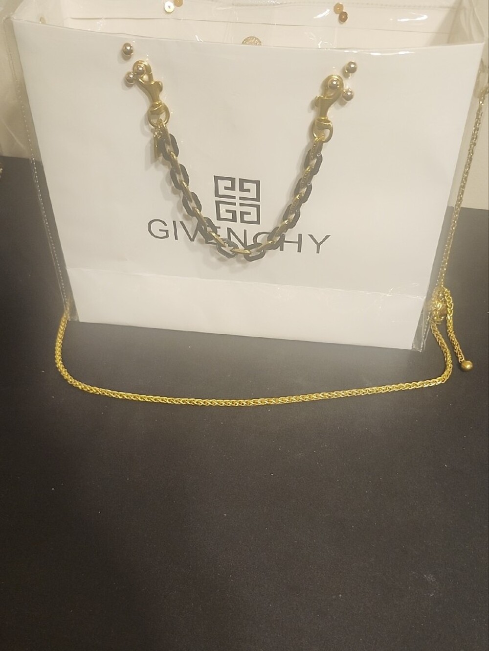 Givenchy Paper Shopping Bag In PVC Plastic with Gold & Black Chain Straps - Picture 2 of 4